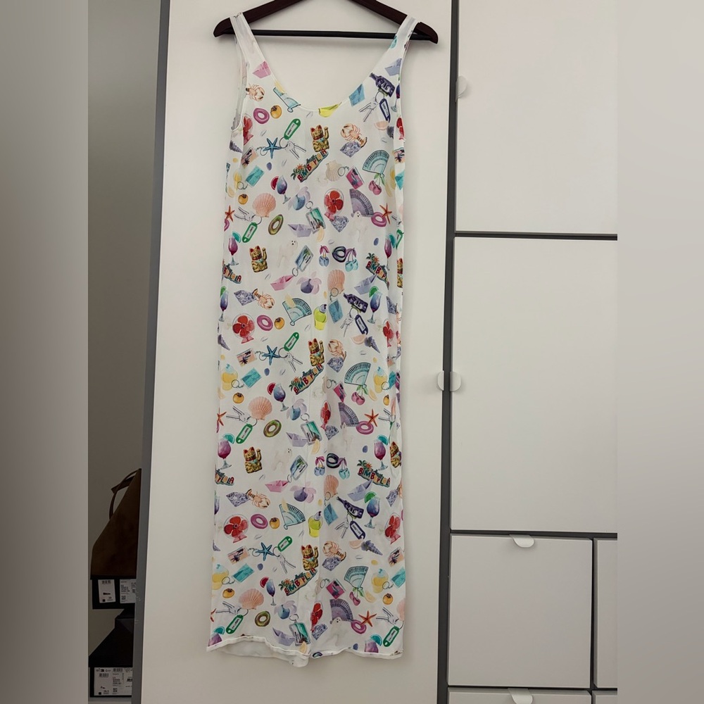 White Maxi Skirt with Colorful Beach Print